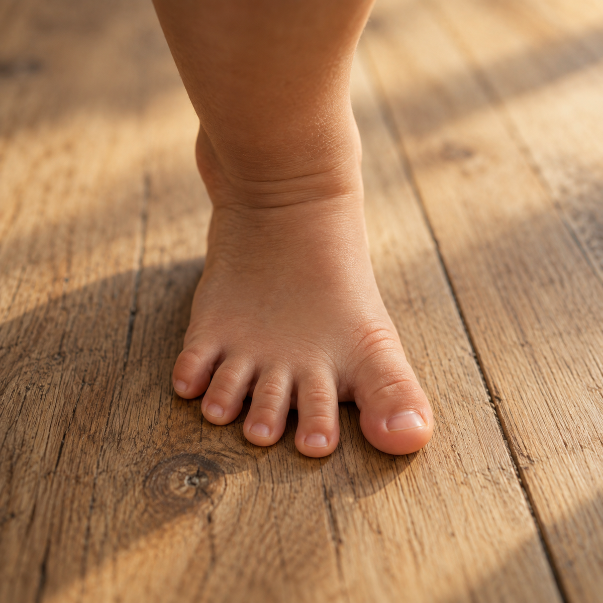 Bare toddler foot standing naturally with toes spread