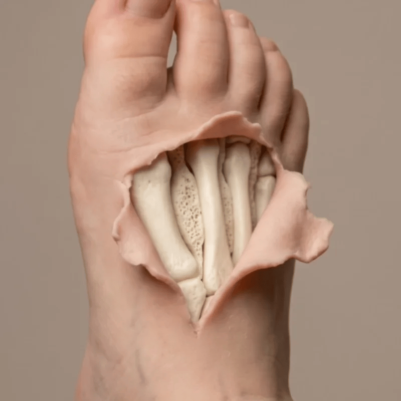 Adult hand gently holding toddler foot