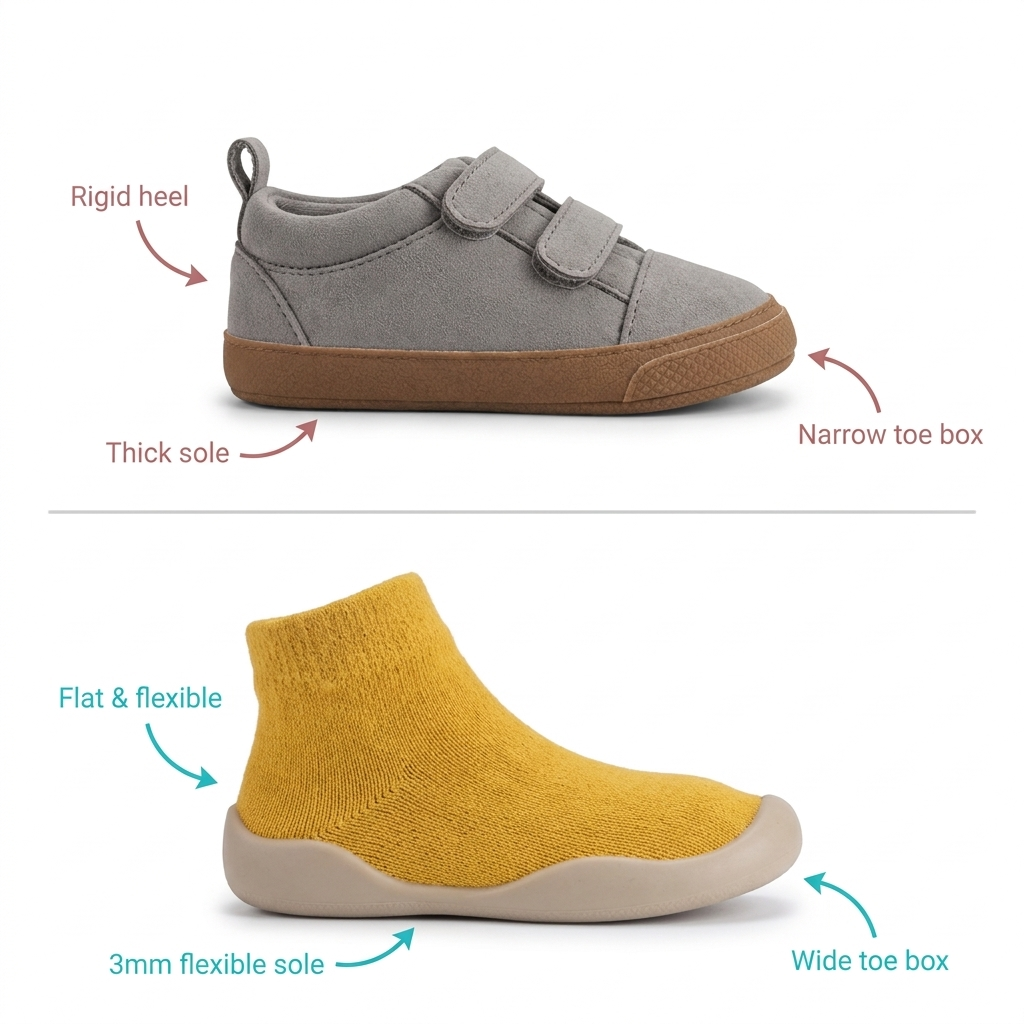 Regular toddler sneaker compared with Tiny Explorings